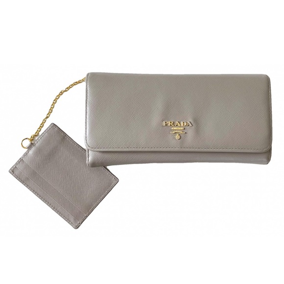 Prada gray saffiano leather long snap wallet with card ID wallet - Picture 1 of 11